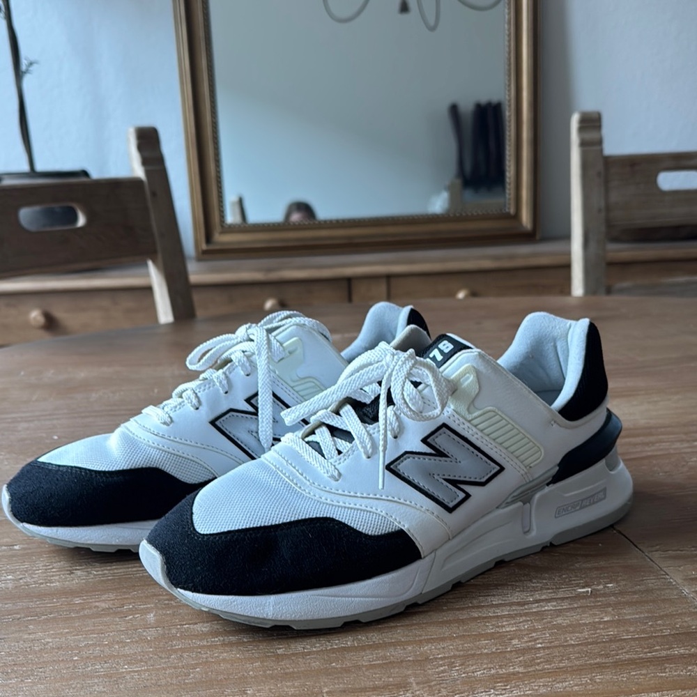 New Balance Cream and Black Athletic Shoes